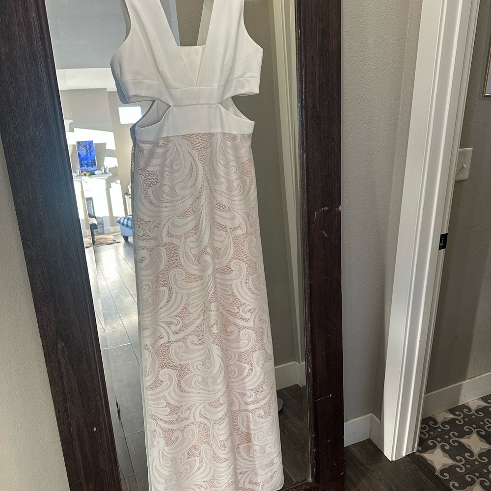 Elegant White and Pink Lace Dress